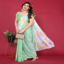 Pastel Bloom Soft Chiffon Printed Saree with Running Blouse